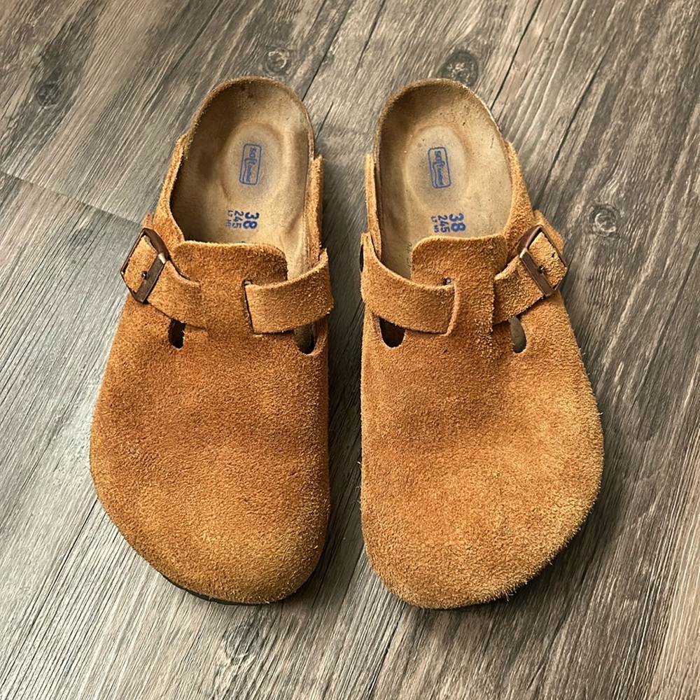Birkenstock Suede Clog Mules in Tan